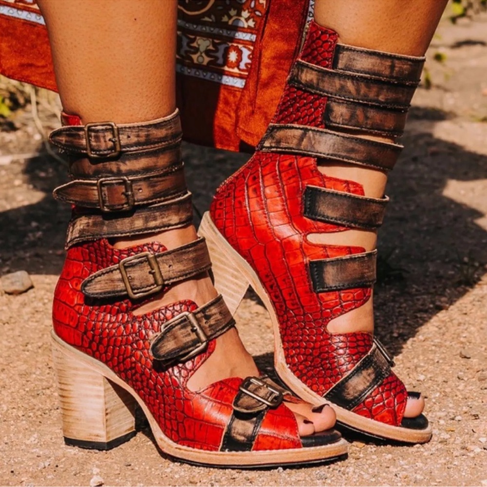 FREEBIRD by Steven Bond Red Crocodile Sandal Bootie - Size 8 - Limited Edition